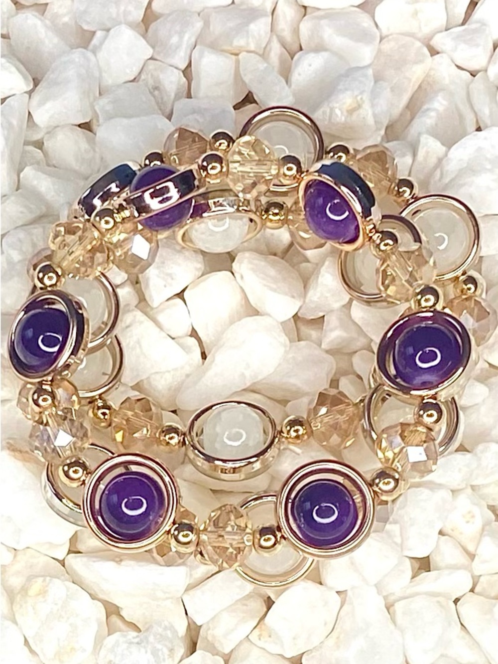 Gold-Tone Purple Bead Stretch Bracelet
